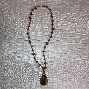 Brown beaded and stone necklace